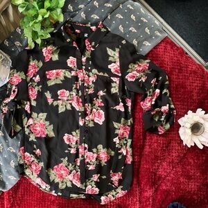 Iz Byer sheer floral blouse